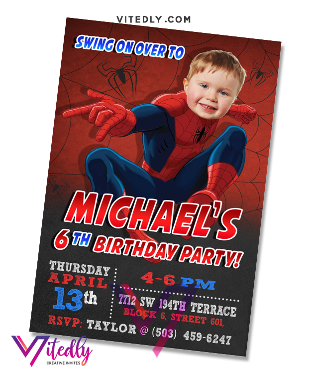 Spiderman Birthday Invitations with Custom Fac Vitedly