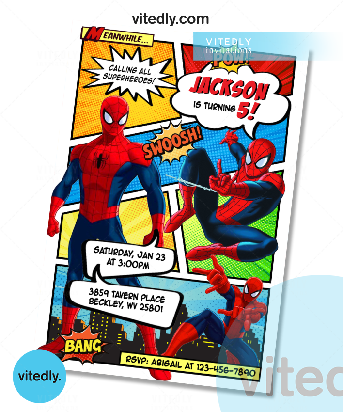Spiderman Birthday Invitations with Custom Fac Vitedly