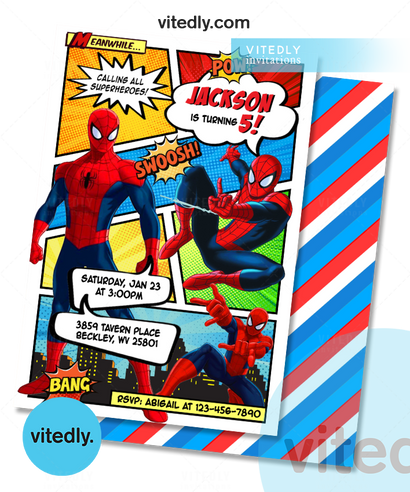 Spiderman Birthday Party Invitations – Avengers Theme, Write On, Quick Delivery, Cheshire Invitations