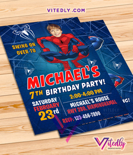 Spiderman Invitations with Custom Face and FREE Thank you card – Vitedly