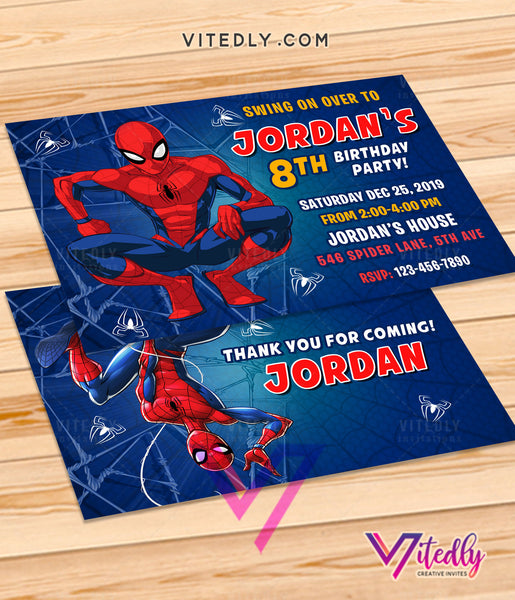 Spiderman Invitation with FREE Thank you card – Vitedly