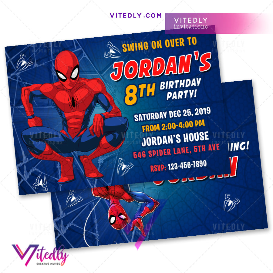 Spiderman Birthday Invitation, Spiderman Invitation, Spiderman Party Invites