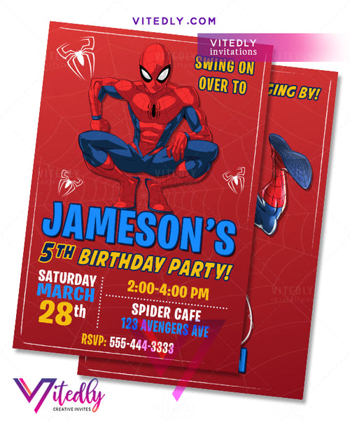 Spiderman Birthday Invitations with FREE Thank you card – Vitedly