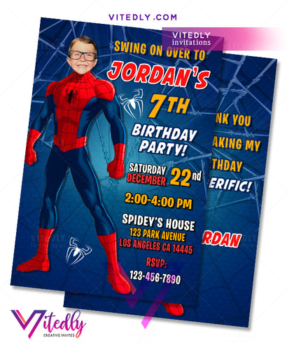 Spiderman Invitations, Spiderman Birthday Invitations with Custom Face
