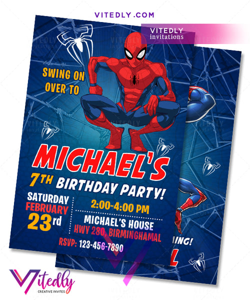 Spiderman Party Invitations with FREE Thank you card – Vitedly