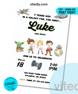 Editable Star Wars Birthday Invitation, Star Wars Invite, INSTANT DOWNLOAD