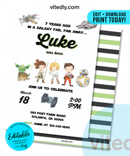 Editable Star Wars Birthday Invitation