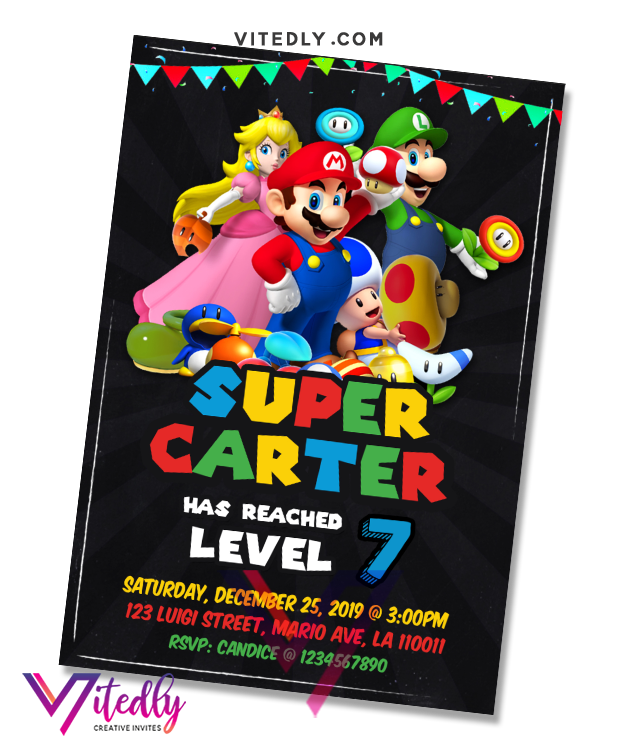 FREE Printable Super Mario Party Birthday Invitation Templates
