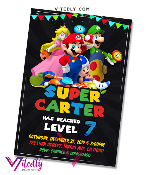Mario Graduation Invitation Super Mario Invitation with FREE Thank you card – Vitedly
