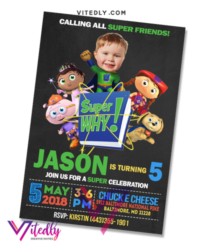 Super Why Birthday Invitation