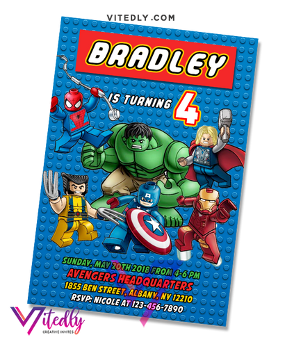 Superhero LEGO Birthday Invitation