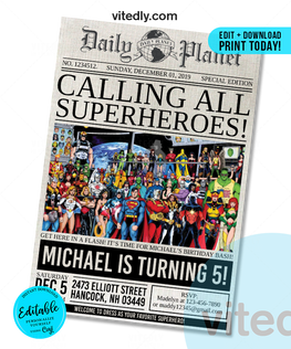 Editable Superhero Birthday Invitation, Avengers Invite Party,Marvel Invite,Instant Download