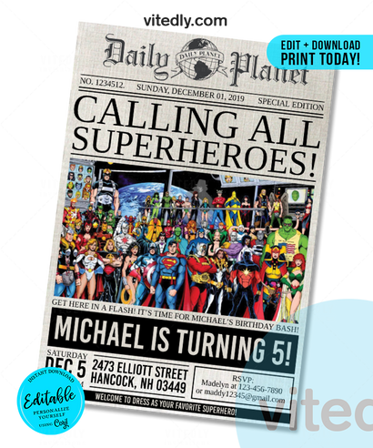 Editable Superhero Birthday Invitation, Avengers Invite Party,Marvel Invite,Instant Download