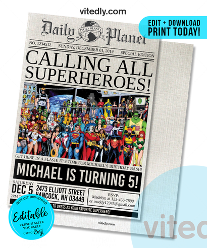 Editable Superhero Birthday Invitation, Avengers Invite Party,Marvel Invite,Instant Download