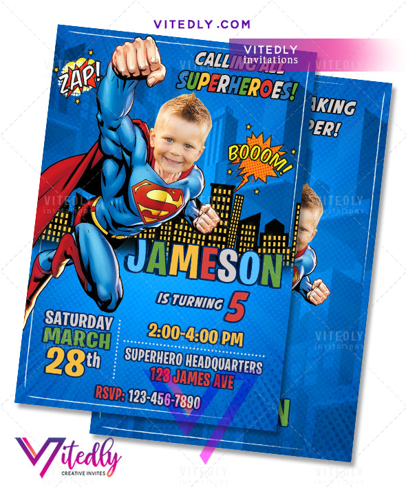 Superman Invitations, Superman Birthday Invitations, Superman Party Invitations