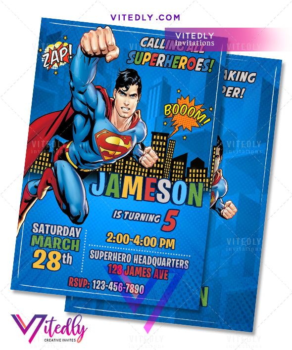 Superman Birthday Invitations, Superman Invitations, Superman Party Invitations
