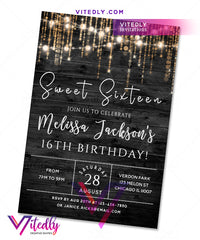 Sweet 16 Birthday invitation Rustic