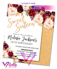 Sweet Sixteen Invitation Gold Floral