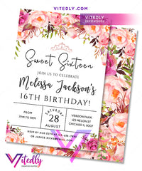 Sweet 16 Invitation Floral