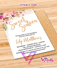 Sweet Sixteen Invites Gold Floral