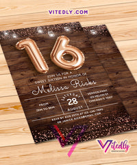 Sweet 16 rustic birthday invitation