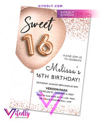 Sweet Sixteen Birthday Invitation Rose Gold