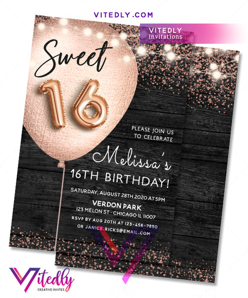 Sweet 16 Invitation Cards Music Notes