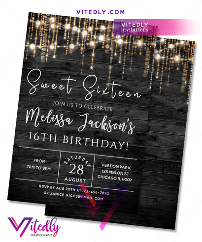 Sweet 16 invitation Rustic