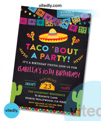 Taco Bout a Party Invitation for Girls, Fiesta Birthday Party Invite for Girls, Mexican Invitation for Girls, Cactus Invite, Taco Invitation Chalkboard