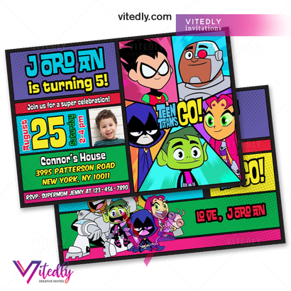 Teen Titans Birthday Invitation, Teen Titans Go Invitation