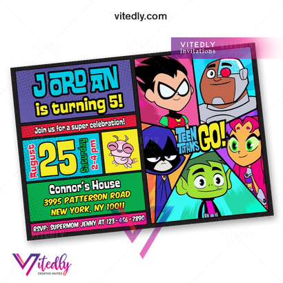 Teen Titans Go Birthday Invitation, Teen Titans Invitation