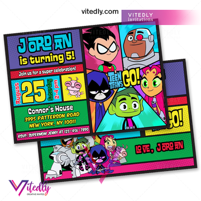 Teen Titans Go Birthday Invitation, Teen Titans Invitation