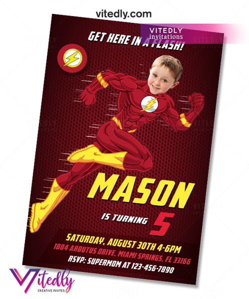 The Flash Invitation with Custom Face and FREE Thank you card! – Vitedly