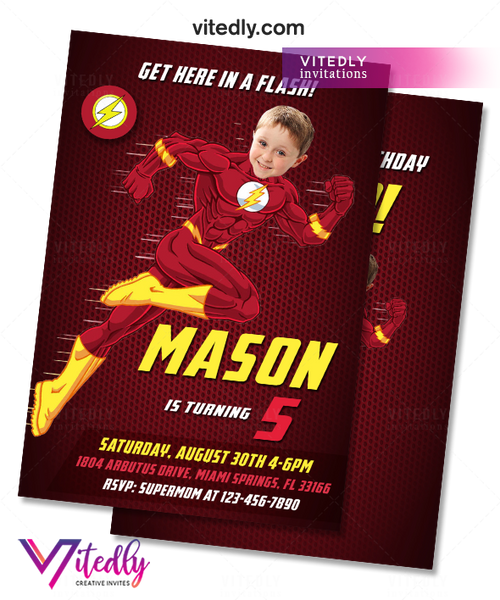 The Flash Invitation with Custom Face and FREE Thank you card! – Vitedly
