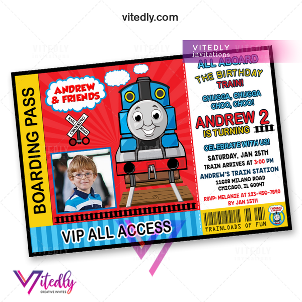 Thomas the Train Birthday Invitation with Photo – Vitedly