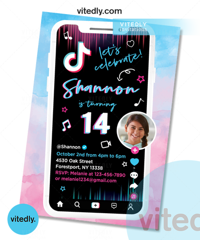 Tiktok Invitation, Tiktok Birthday Invitation, Tiktok invite