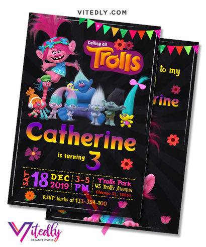 Trolls Birthday Invite