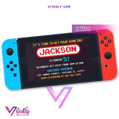 Nintendo Switch Birthday Invitation, Video Game Invitations, Game Console Invitation