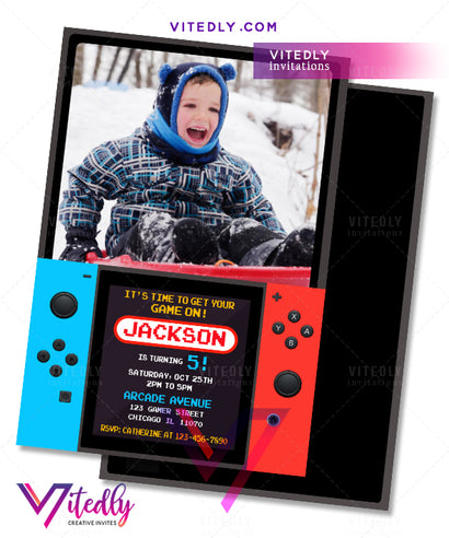 Video Game Birthday Invitation, Nintendo Switch Invitation, Game Console Invitation