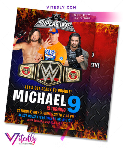 WWE Invitations, WWE Birthday Invitations, Wrestling Invitations, John Cena Invitations, Wrestling Birthday Invites