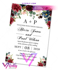 Burgundy Floral Wedding invitation