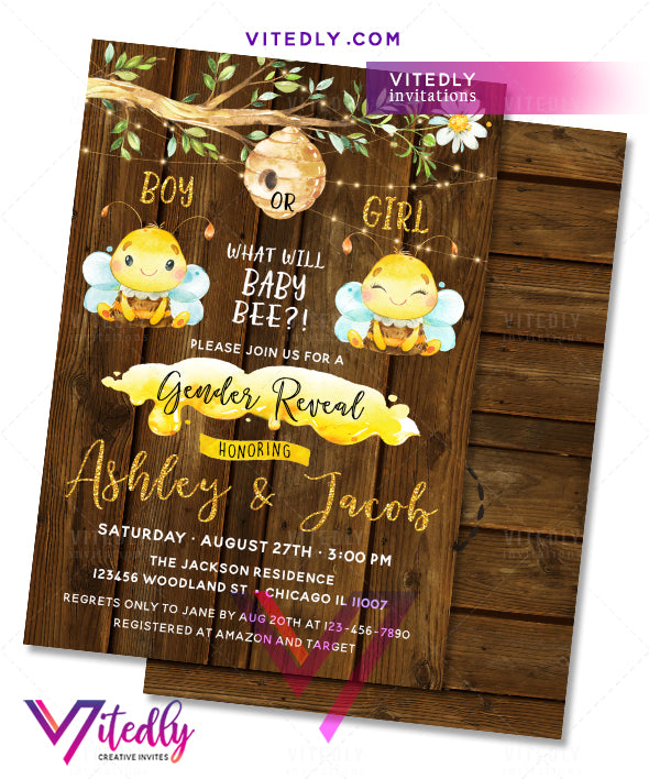 What will Baby Bee Gender Reveal Invitation Rustic