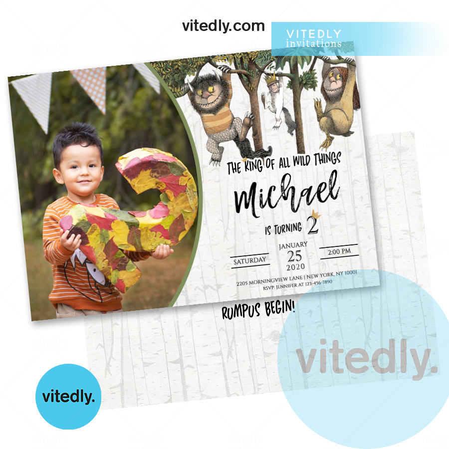 Where The Wild Things Are Invitation with Photo, Where The Wild Things Are Birthday Invitation, Let The Wild Rumpus Start