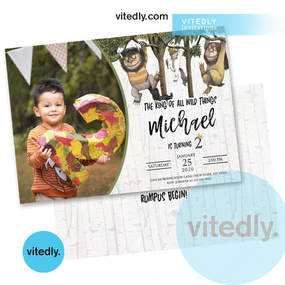 Where The Wild Things Are Invitation with Photo, Where The Wild Things Are Birthday Invitation, Let The Wild Rumpus Start