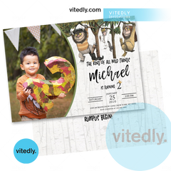 Where The Wild Things Are Invitation with Photo, Where The Wild Things Are Birthday Invitation, Let The Wild Rumpus Start