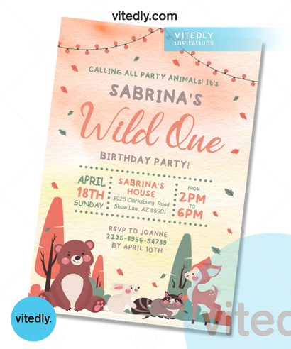 Wild One Invitation, Wild One Birthday Invitation , Safari Wild One Party Invite, Boy Safari Animals,