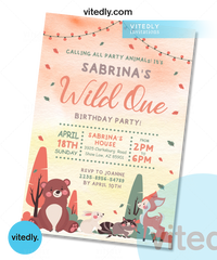 Wild One Invitation, Wild One Birthday Invitation , Safari Wild One Party Invite, Boy Safari Animals,