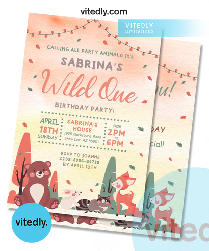 Wild One Invitation, Wild One Birthday Invitation , Safari Wild One Party Invite, Boy Safari Animals,