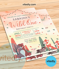Wild One Invitation, Wild One Birthday Invitation , Safari Wild One Party Invite, Boy Safari Animals,