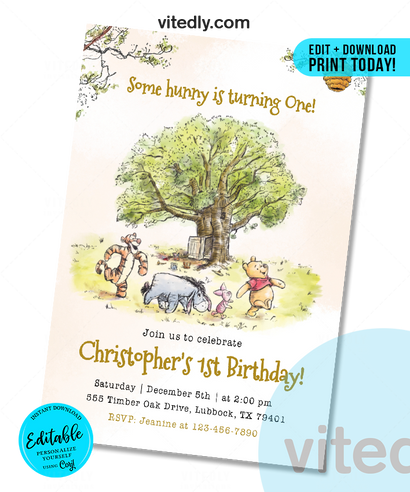 Classic Winnie The Pooh Invitations